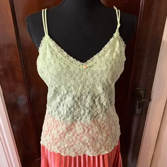 Y2K Vintage Light Green Lace Secret Treasures Camisole Sweetheart Flower MEDIUM - Picture 7 of 10